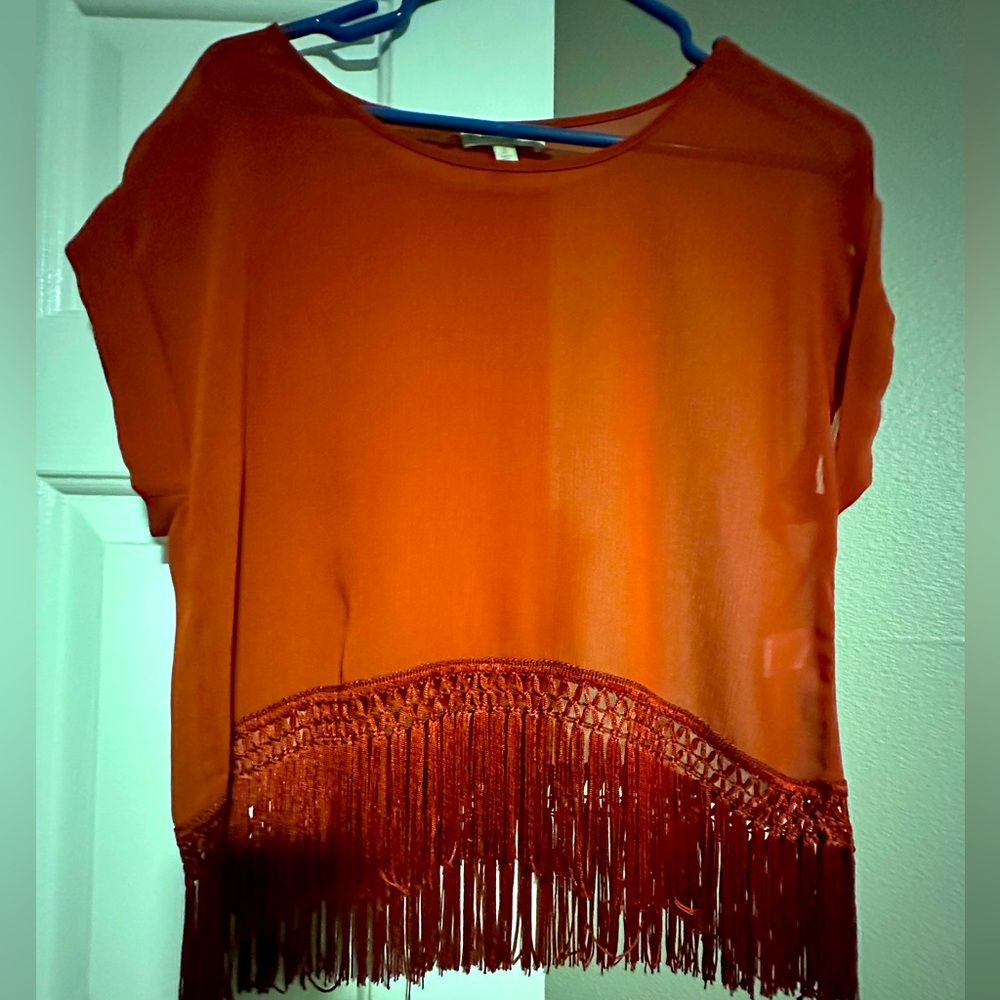 Women's Rust Fringe Short-Sleeve Top